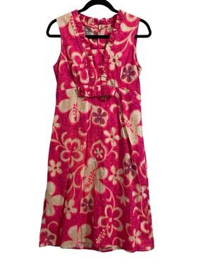 ALOHA AUTHENTIC HAWAIIAN ORIGINALS Pink Cream Floral Sleeveless Vintage Dress